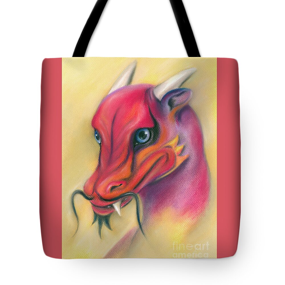 Mythical Creature Tote Bag featuring the pastel Red and Orange Asian Dragon by MM Anderson