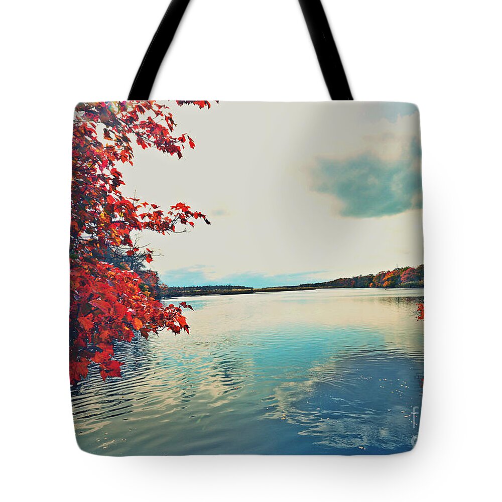 Featured Tote Bag featuring the photograph Wertheim Red Autumn Lake by Stacie Siemsen