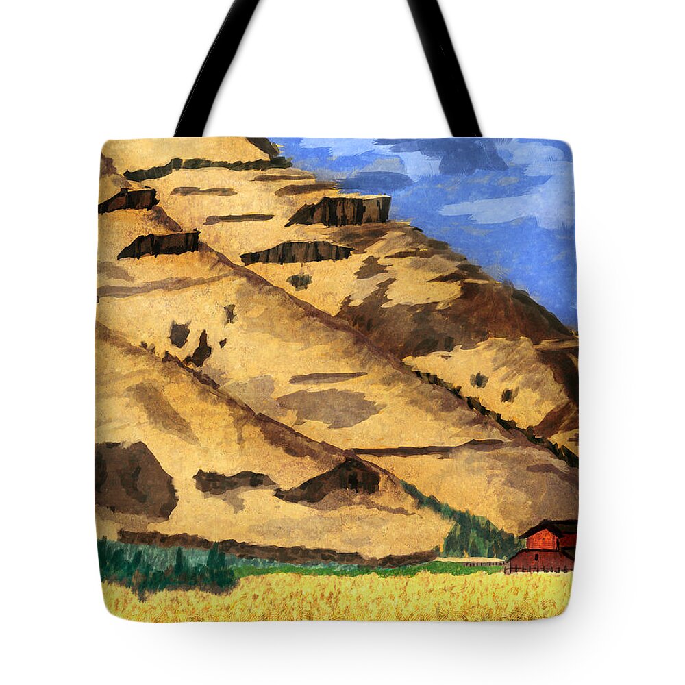Canyon Tote Bag featuring the digital art Red Barn by Ken Taylor