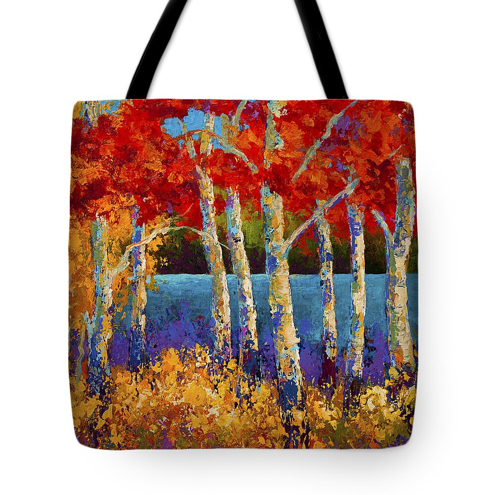 Birch Tote Bag featuring the painting Red Birches by Marion Rose