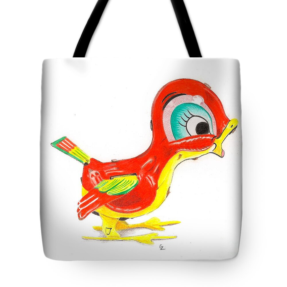 Drawing Tote Bag featuring the drawing Red Bird by Glenda Zuckerman