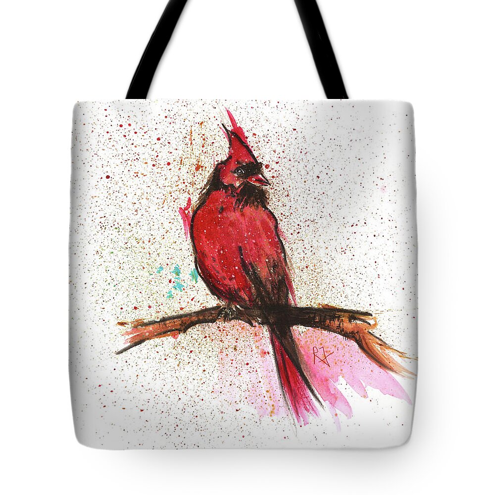 Red Bird Tote Bag featuring the painting Red Cardinal by Remy Francis