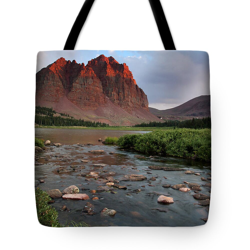 Utah Tote Bag featuring the photograph Red Castle Sunset with last light of the day by Brett Pelletier