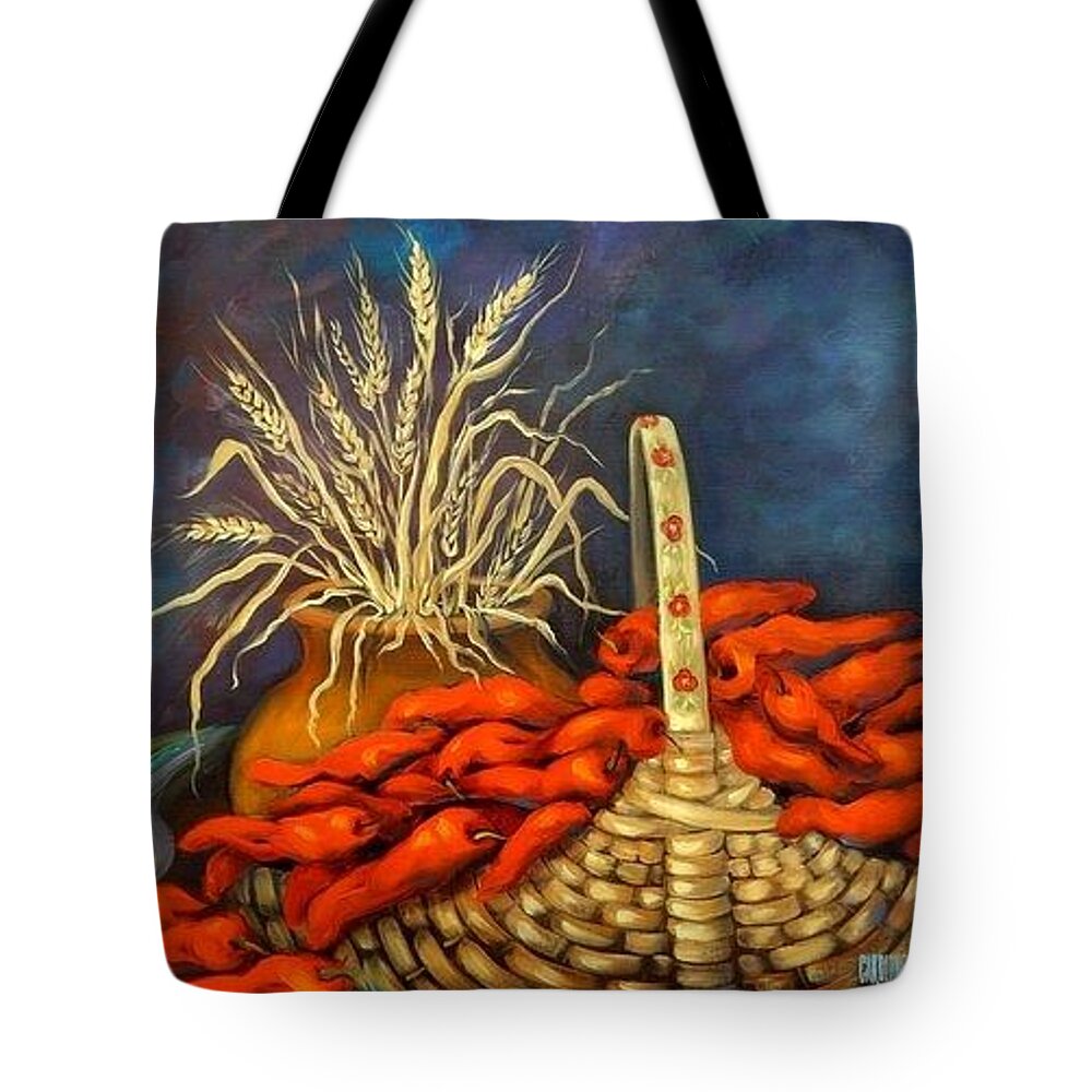 Red Chili Harvest Tote Bag featuring the painting Red Chili Harvest by Caroline Patrick