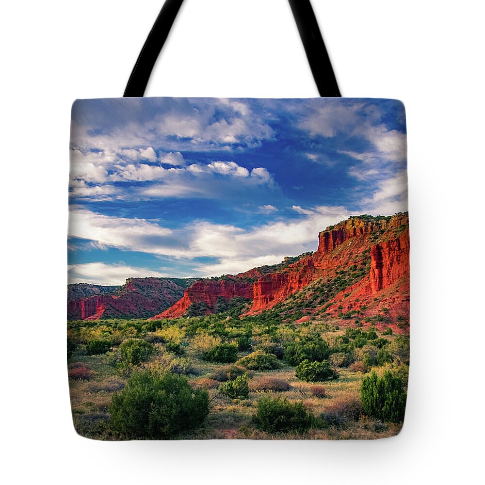 Red Tote Bag featuring the photograph Red Cliffs of Caprock Canyon 2 by Adam Reinhart
