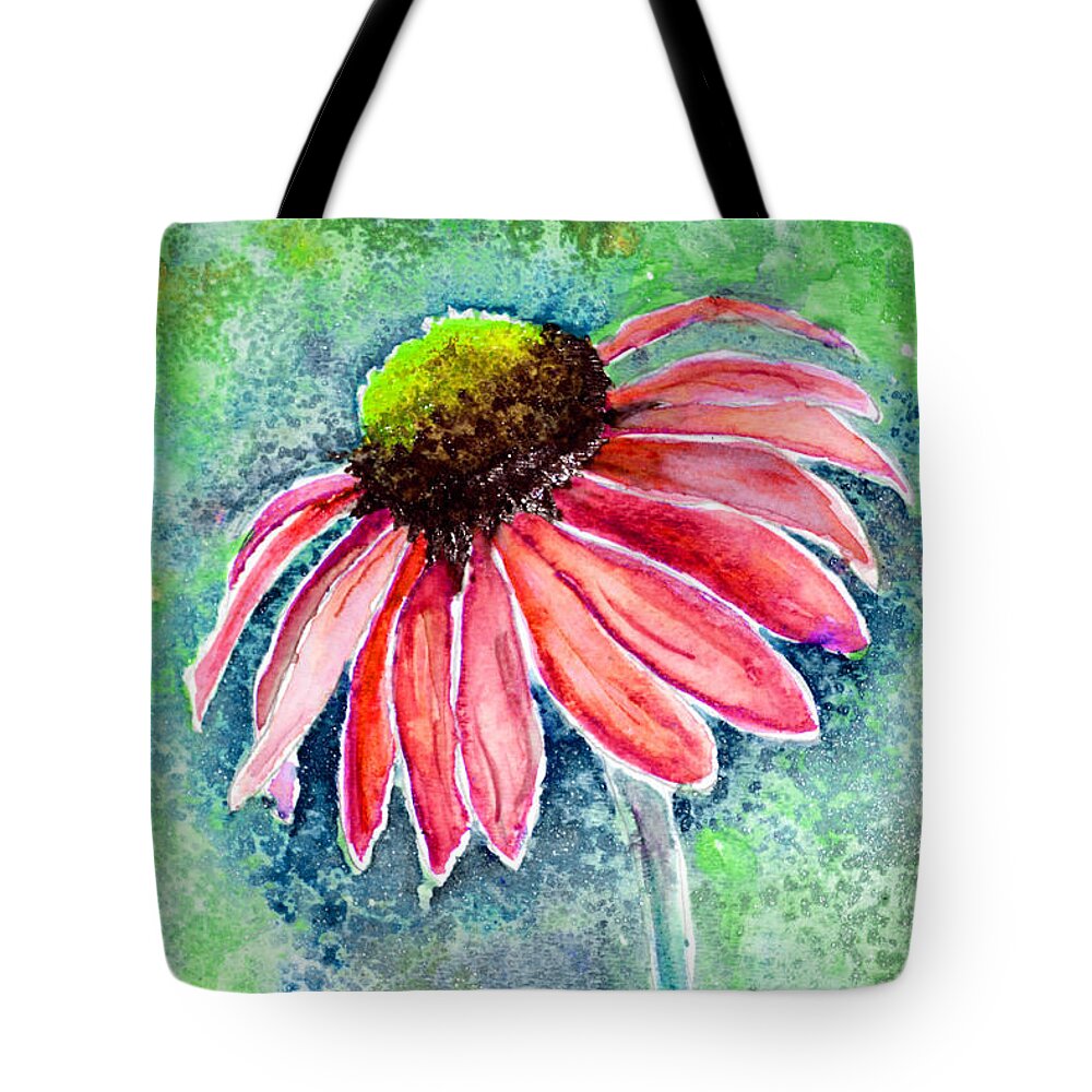 Abstract Tote Bag featuring the painting Red Cone Flower 9-1-15 by Mas Art Studio
