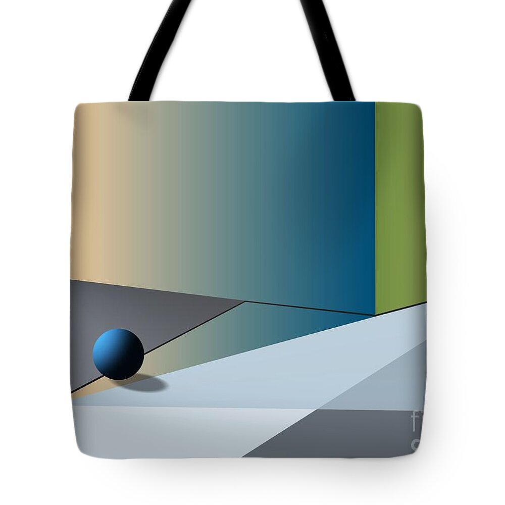 Red Corner Tote Bag featuring the digital art Red Corner And Blue Ball by Leo Symon