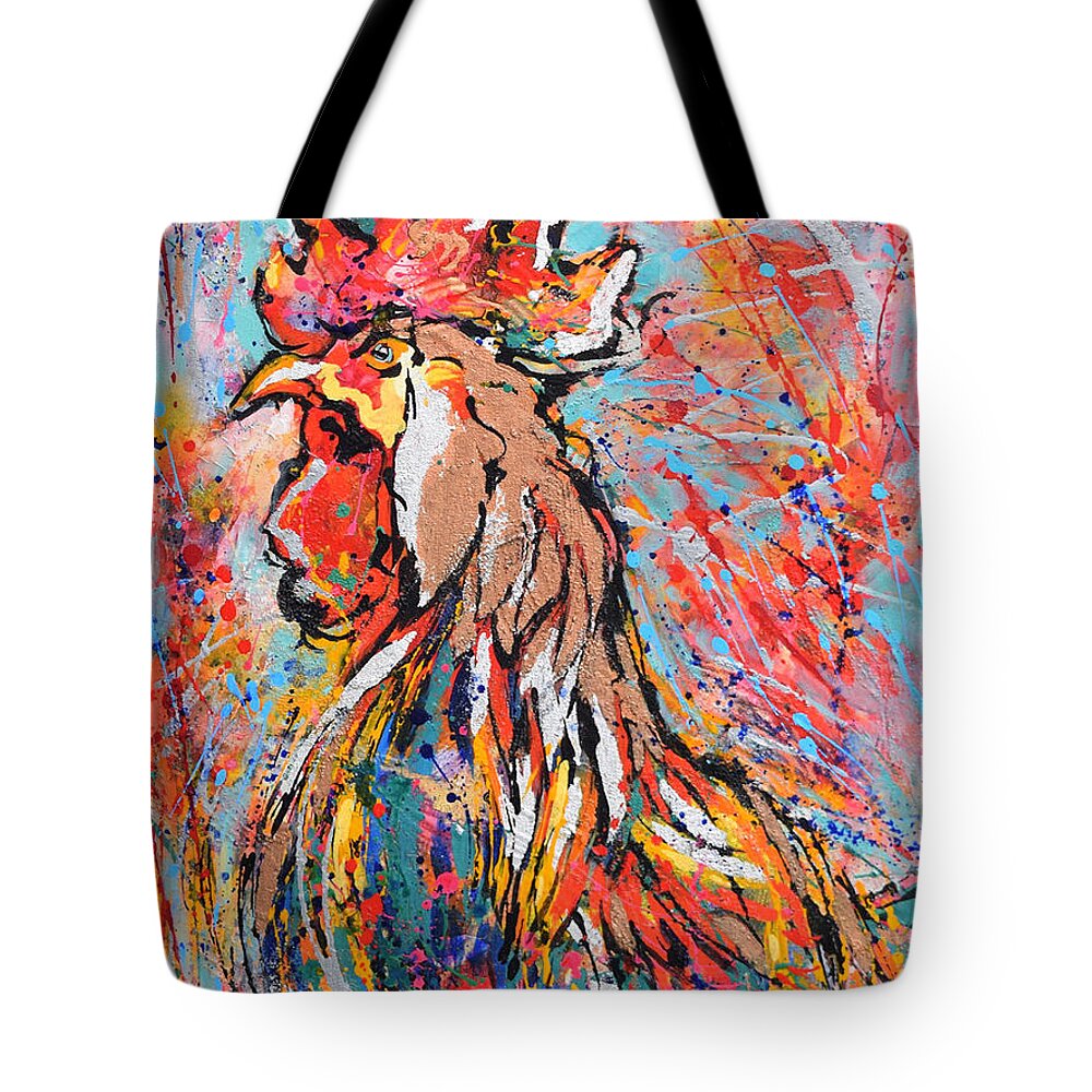 Rooster Tote Bag featuring the painting Red Crown Rooster by Jyotika Shroff