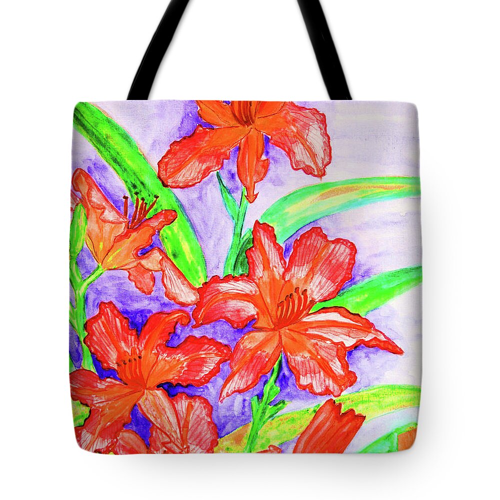 Art Tote Bag featuring the painting Red daily lilies by Irina Afonskaya