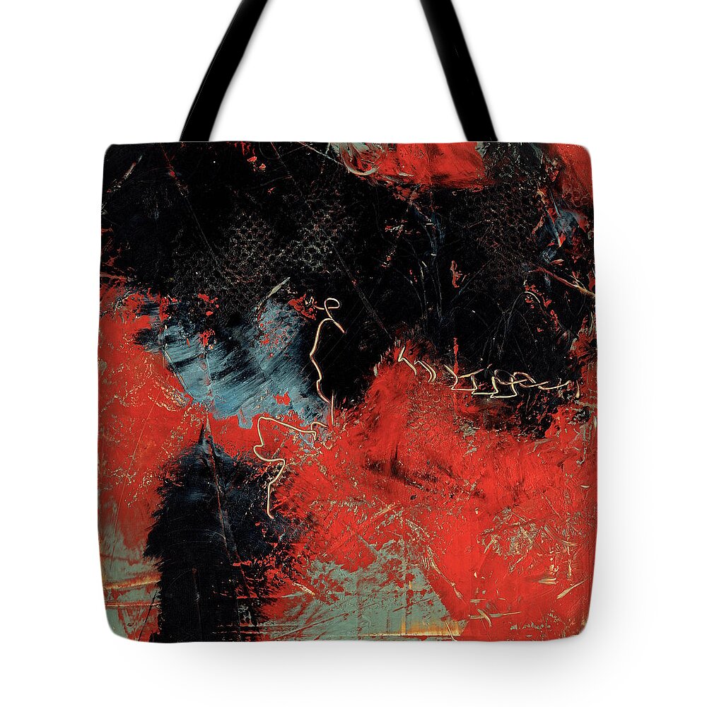 Abstract Tote Bag featuring the painting Red Dragon 5 by Marcy Brennan