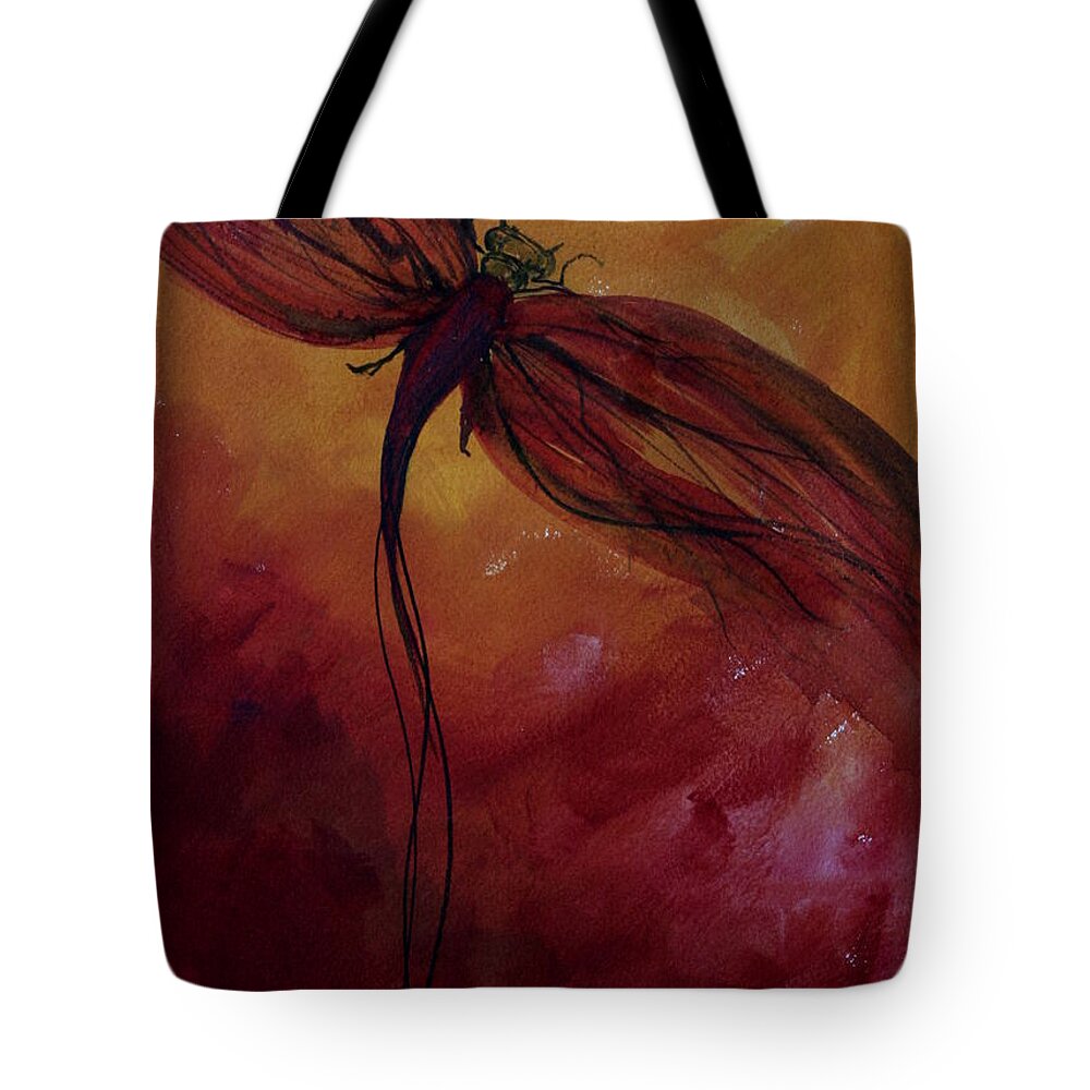 Paint Tote Bag featuring the painting Red Dragonfly by Julie Lueders 