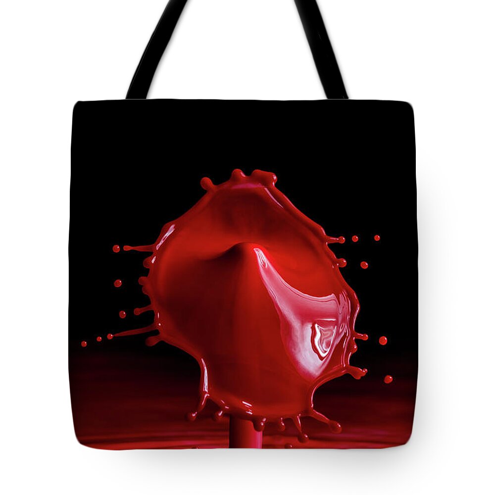 Water Drop Tote Bag featuring the photograph Red Drop by Marlo Horne