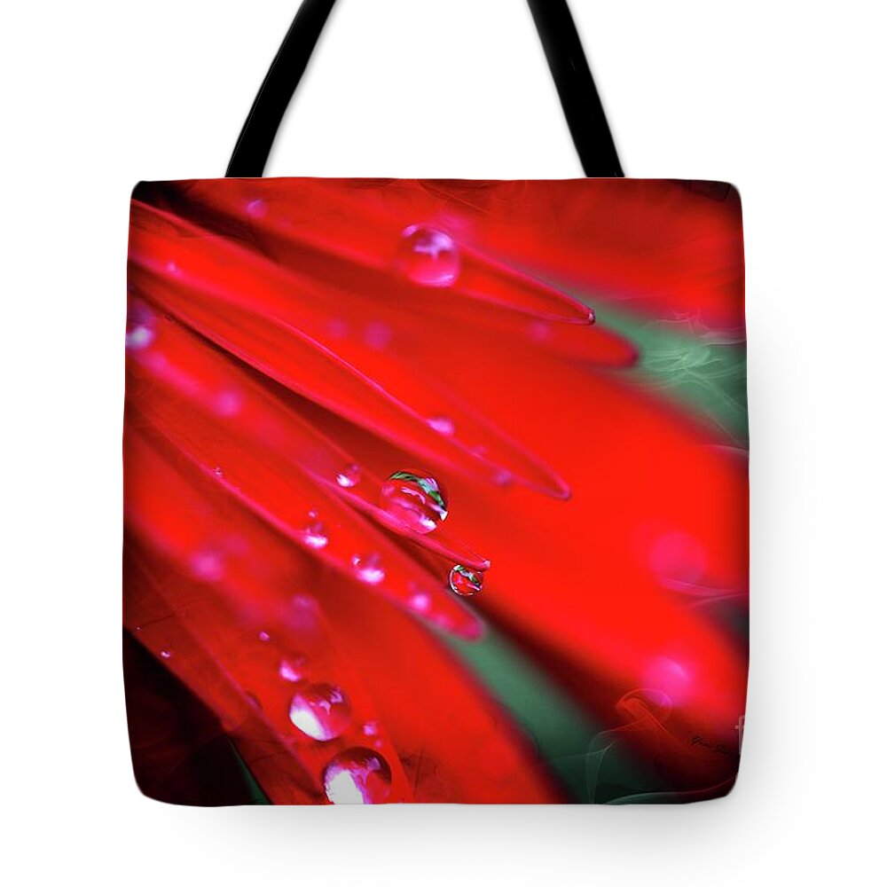 Flowers Tote Bag featuring the photograph Red droplets by Yumi Johnson