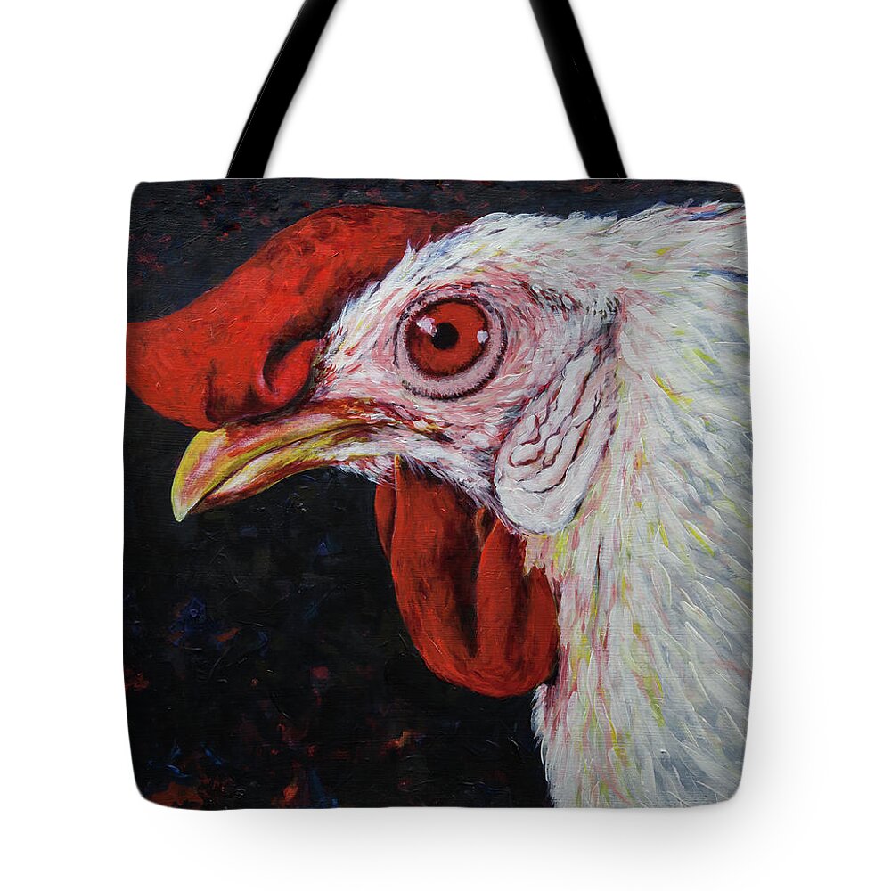 Chicken Tote Bag featuring the painting Red Eye by Stan Kwong