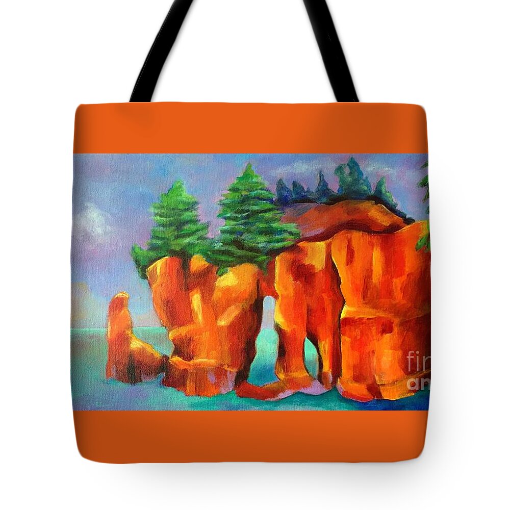 Landscape Tote Bag featuring the painting Red Fjord by Elizabeth Fontaine-Barr