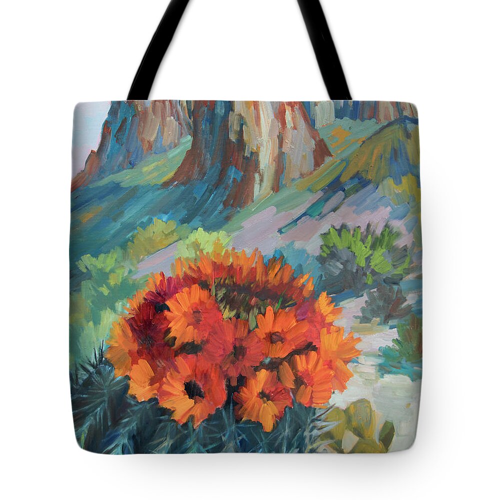 Cactus Tote Bag featuring the painting Red Flame Hedgehog Cactus by Diane McClary