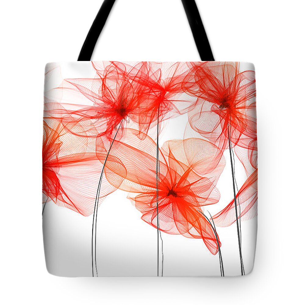 Poppies Tote Bag featuring the painting Red Floral - Red Modern Art II by Lourry Legarde