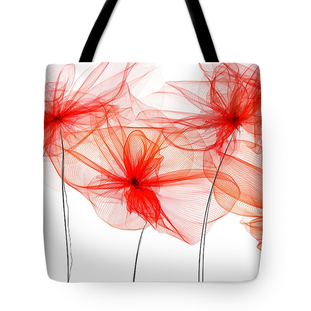 Poppies Tote Bag featuring the painting Red Floral - Red Modern Art by Lourry Legarde
