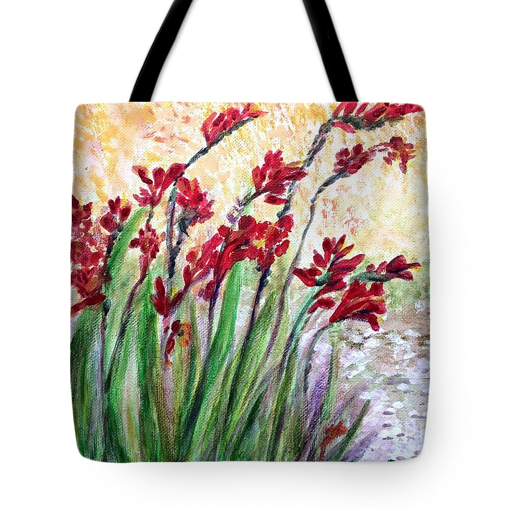 Red Flowers Tote Bag featuring the painting Red Flowers by Deb Stroh-Larson