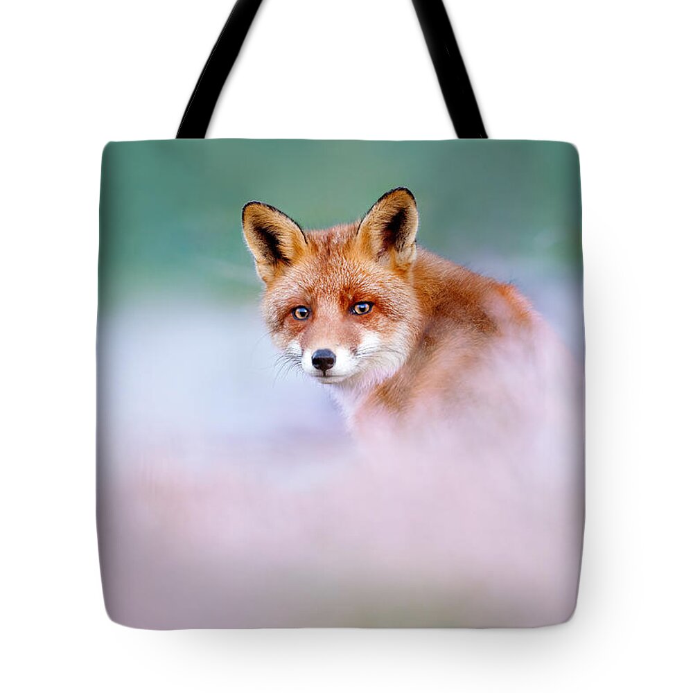 Red Fox Tote Bag featuring the photograph Red Fox in a Mysterious World by Roeselien Raimond