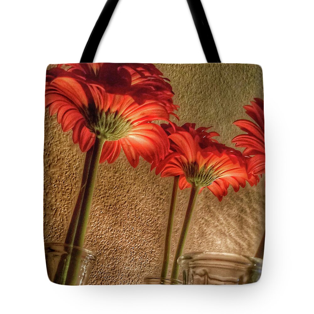 Painted Photo Tote Bag featuring the painting Red Gerbera Art by Bonnie Bruno