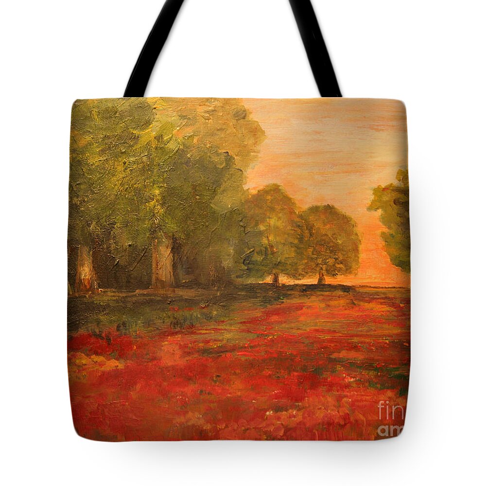 Landscape Tote Bag featuring the painting Red Glow in the Meadow by Julie Lueders 