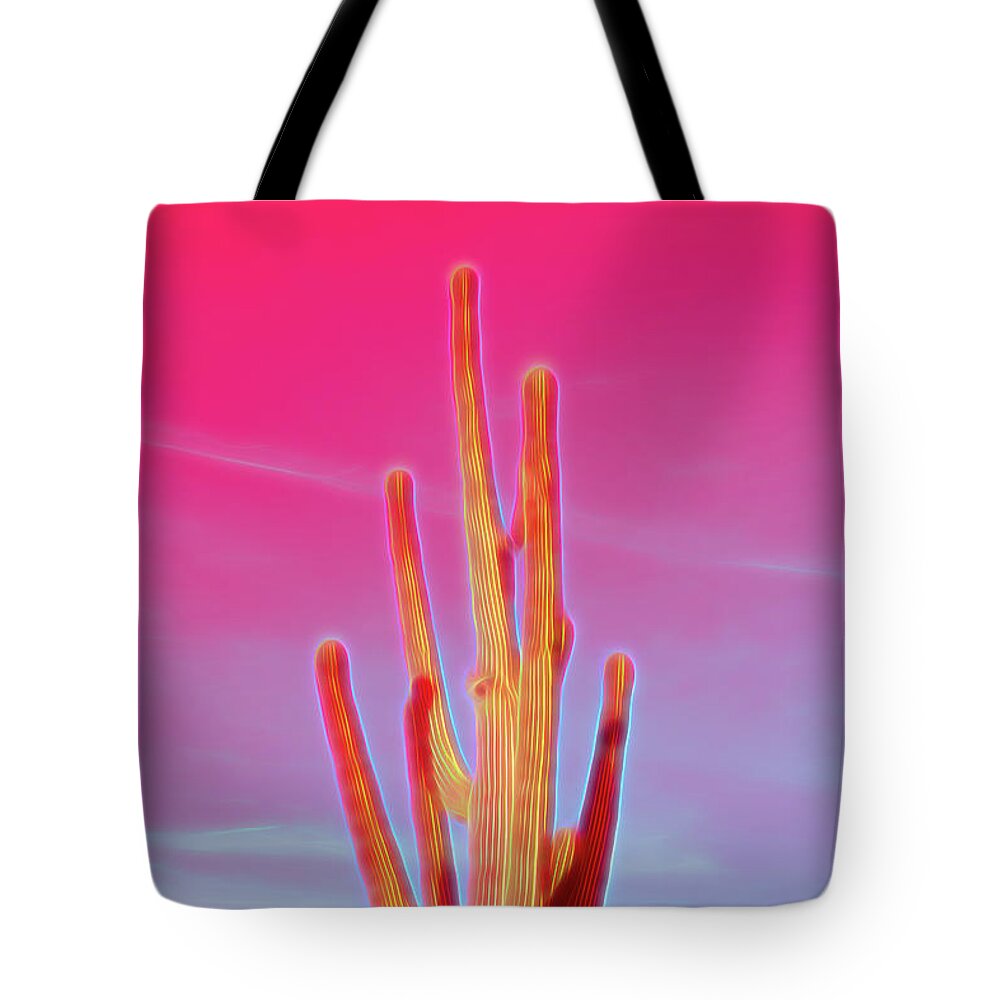 Saguaro Tote Bag featuring the photograph Red Glow Saguaro Cactus by Aimee L Maher ALM GALLERY