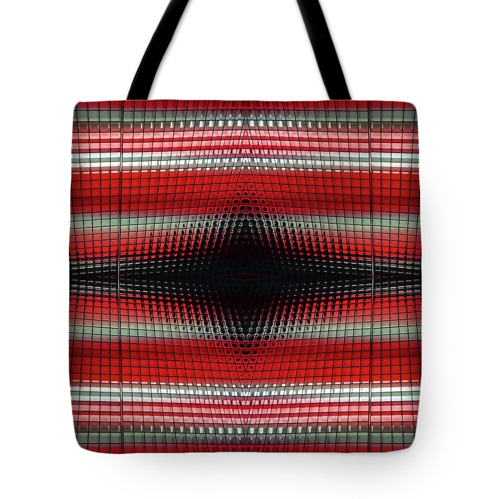Grid Tote Bag featuring the photograph Red Grid Abstract by Mary Bedy