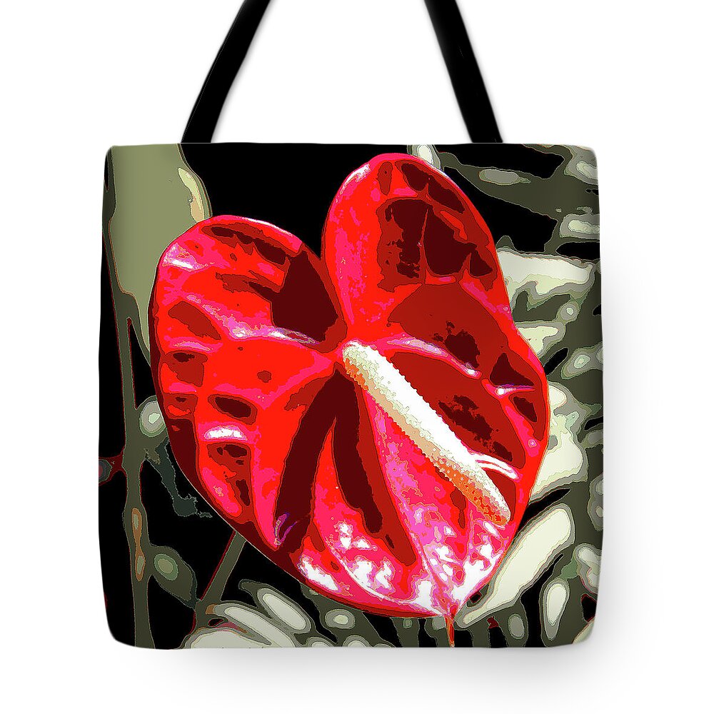 Anthurium Tote Bag featuring the digital art Red Heart by Kerri Ligatich
