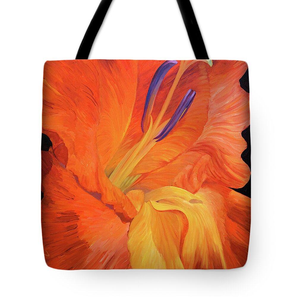 Flower Tote Bag featuring the painting Red-hot Flower by Judith Barath