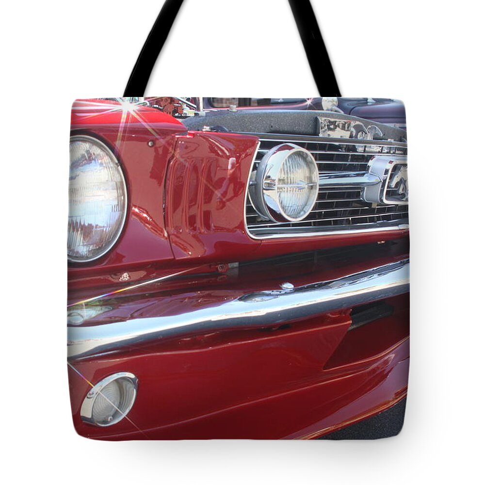 Red Tote Bag featuring the photograph Red Hot Mustang by Jeff Floyd CA