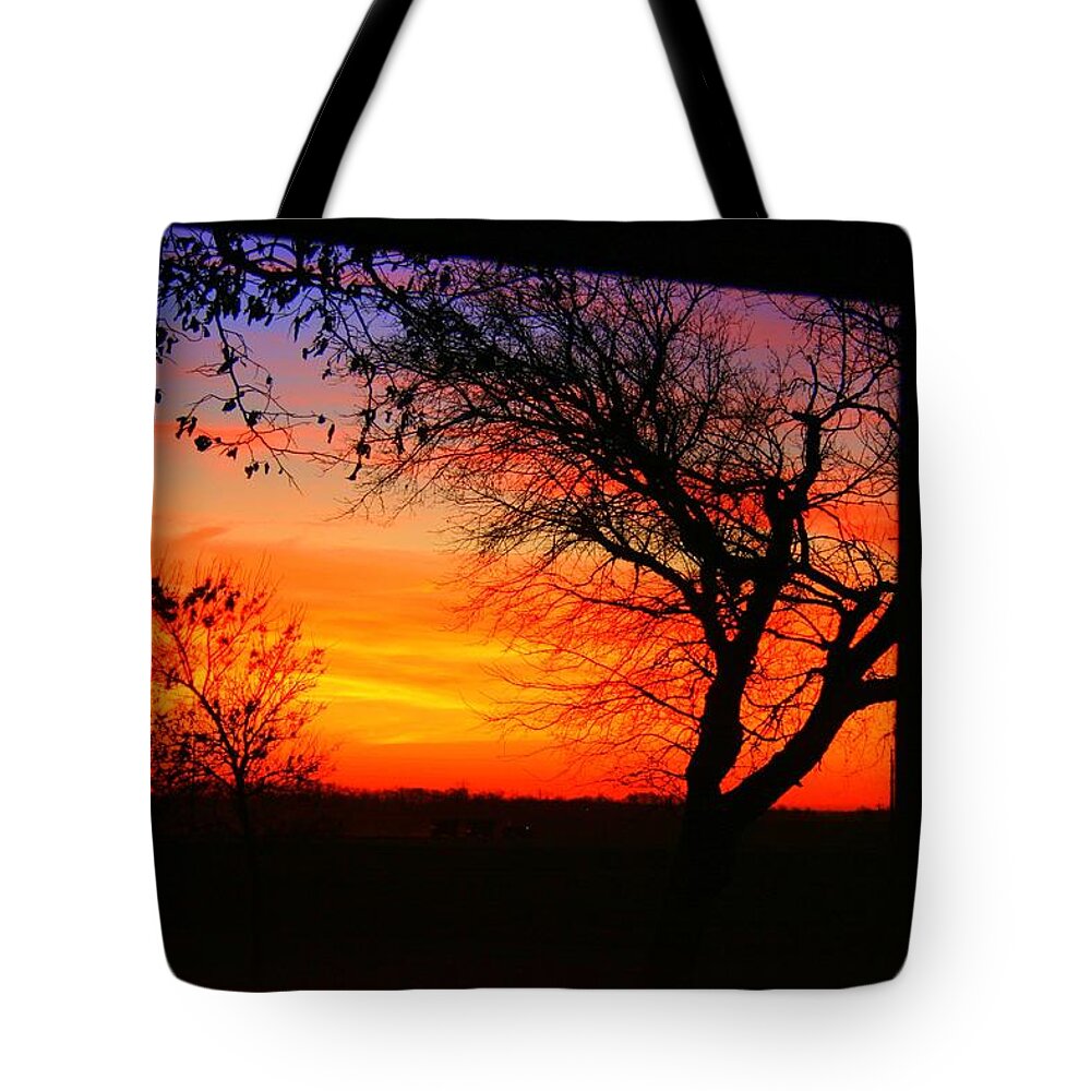 Landscape Tote Bag featuring the photograph Red hot sunset by Julie Lueders 