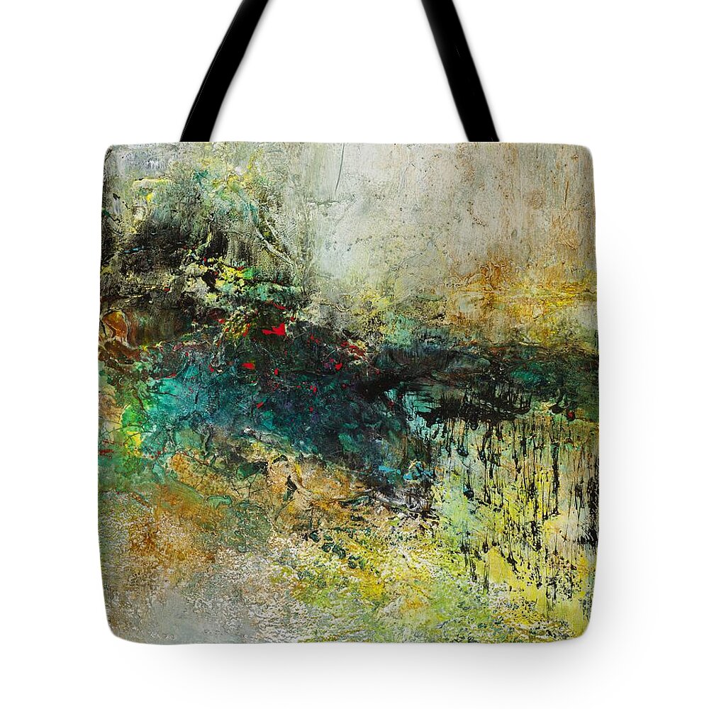 Abstract Landscapes Tote Bag featuring the painting Red in the Landscape by Frances Marino