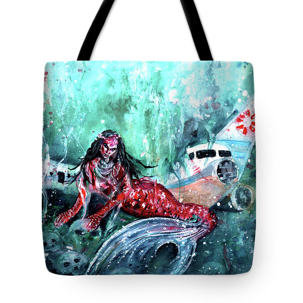 Into Deep Tote Bag featuring the painting Red Jean by Miki De Goodaboom