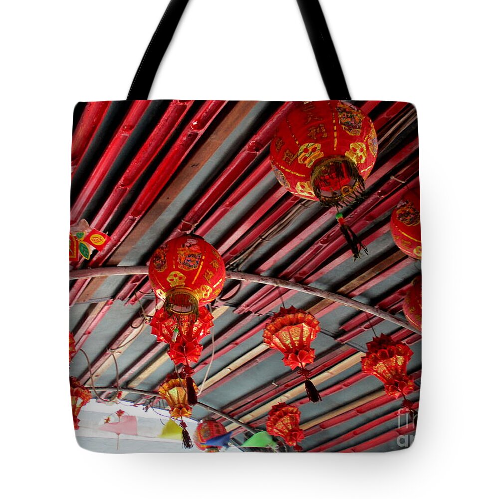 Red Lanterns Tote Bag featuring the photograph Red Lanterns 1 by Randall Weidner