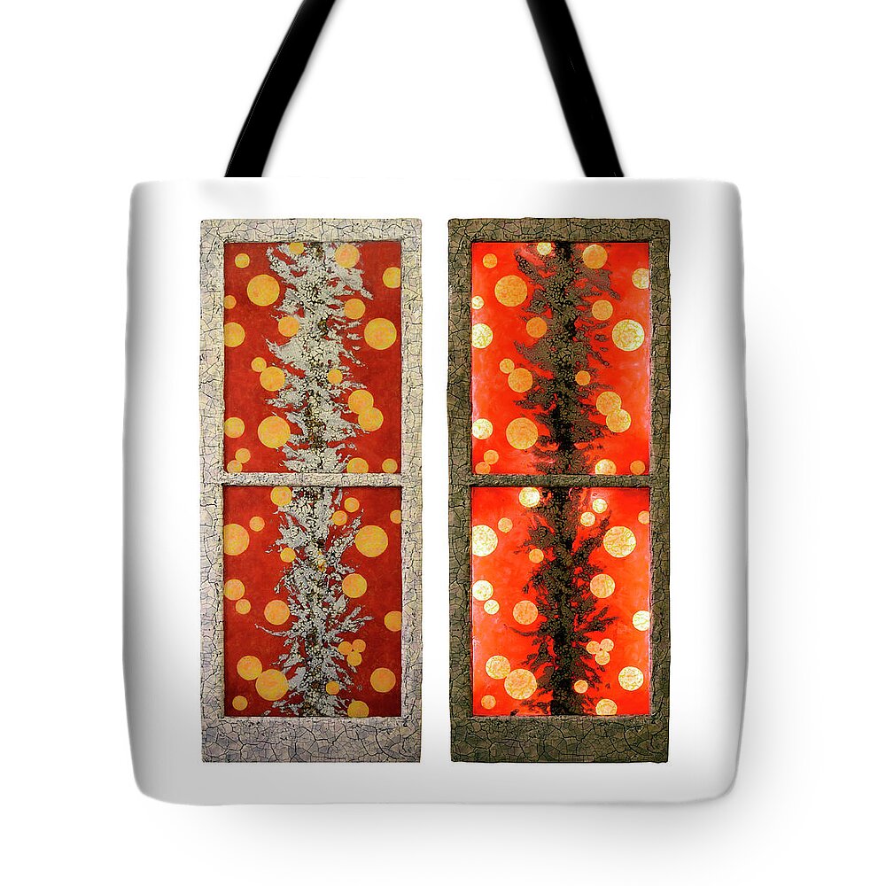 Red Tote Bag featuring the glass art Red Light, White Line by Christopher Schranck
