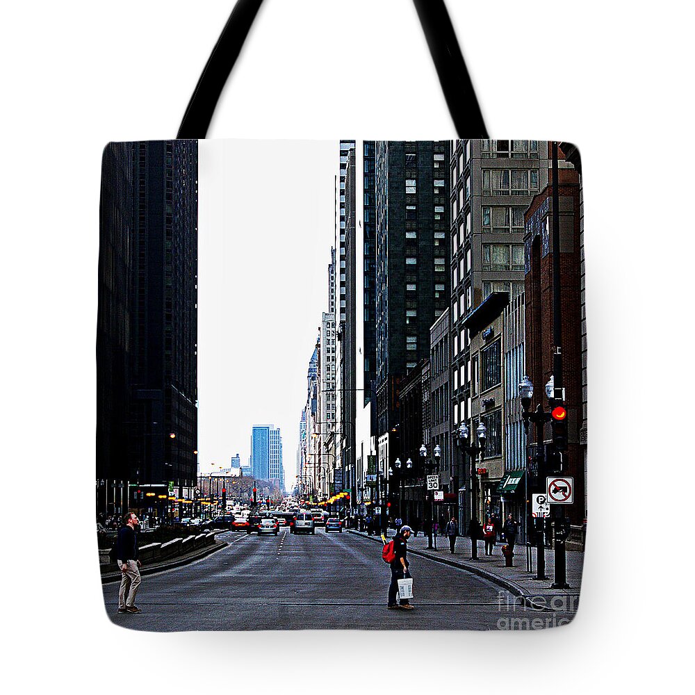 Frank J Casella Tote Bag featuring the photograph Red Lights - City of Chicago by Frank J Casella