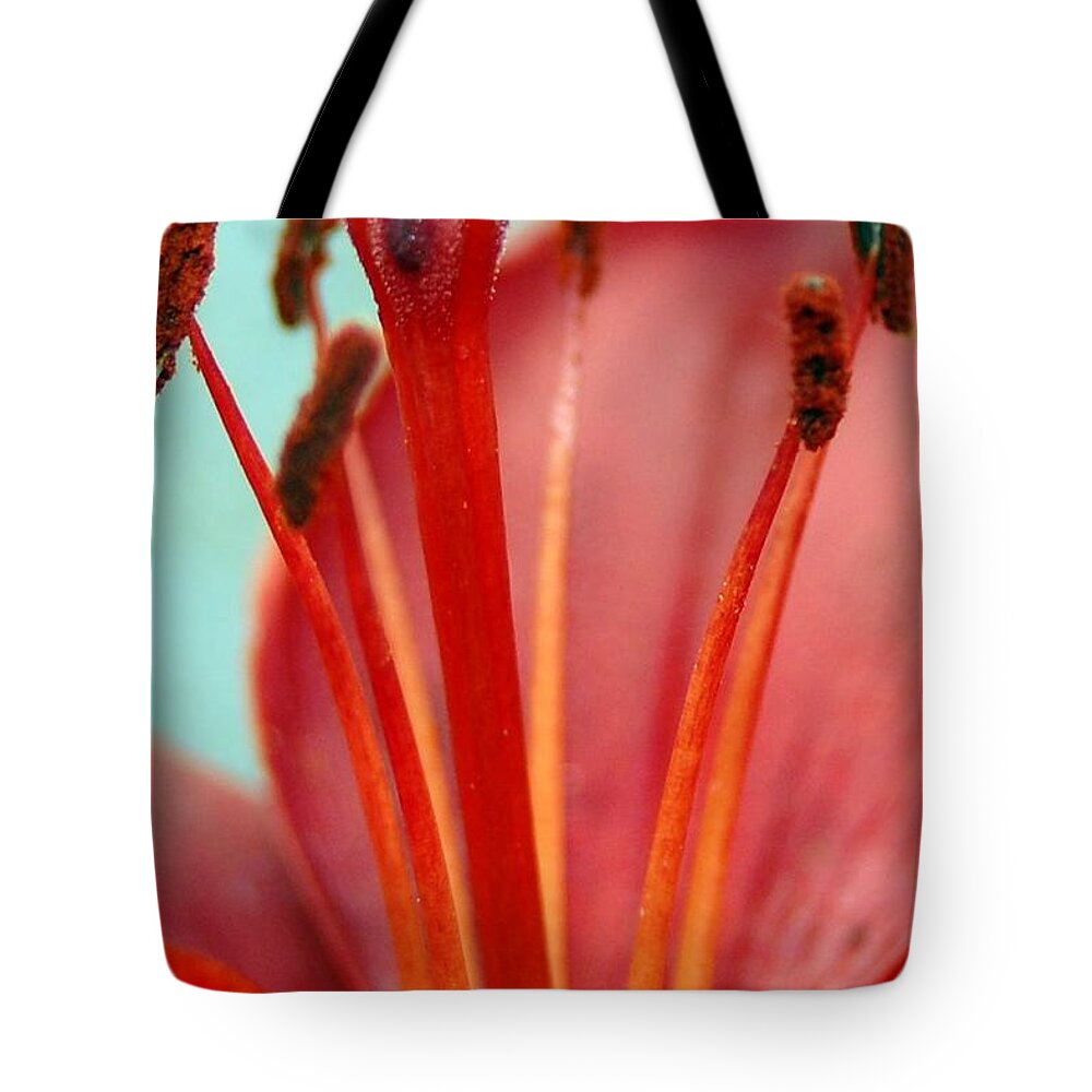 Flower Tote Bag featuring the photograph Red Lily Reach by Amy Fose