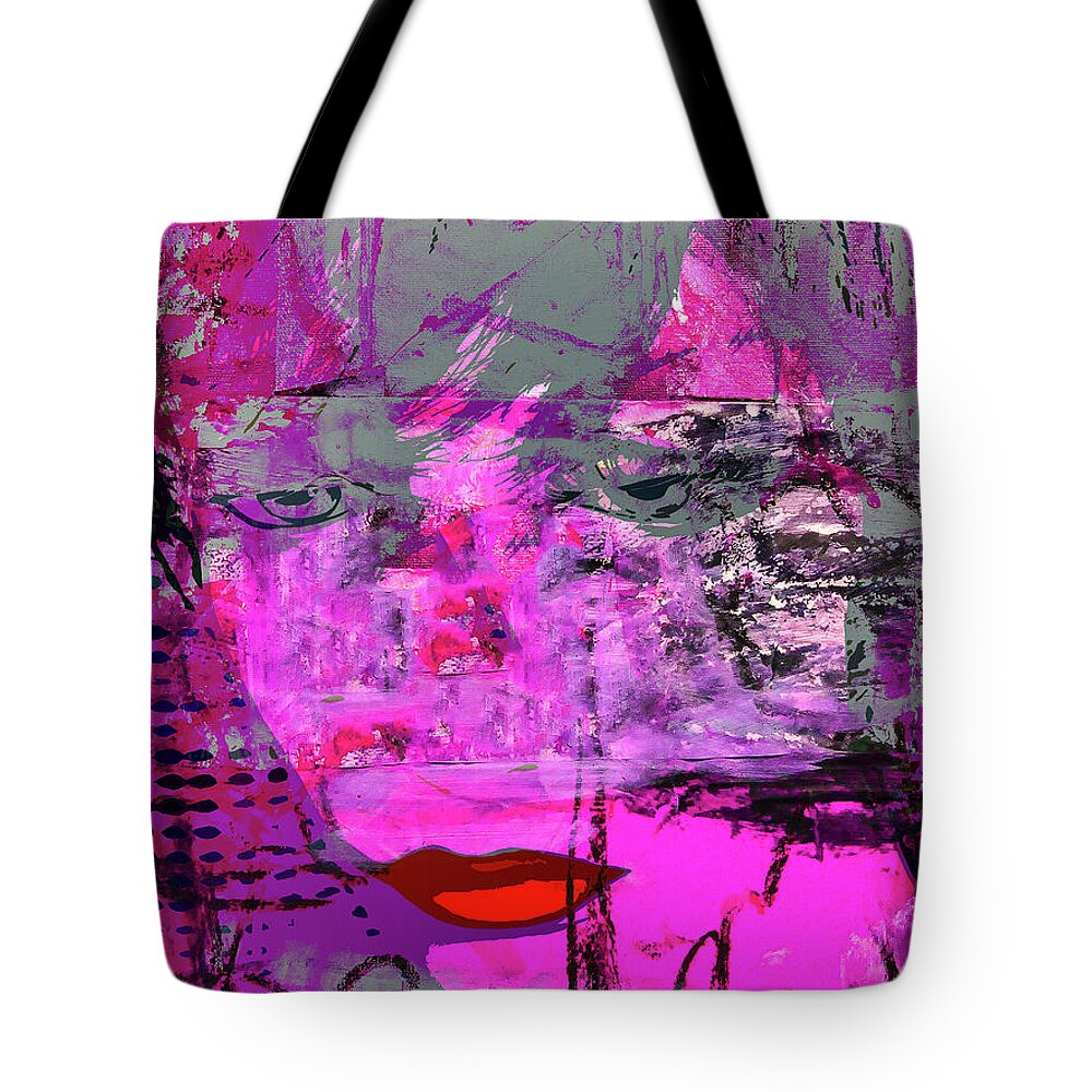 Woman Tote Bag featuring the digital art Red lips and pink by Gabi Hampe