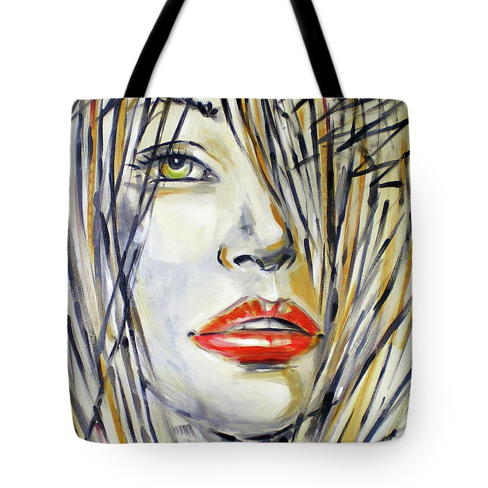 Original Tote Bag featuring the painting Red Lipstick 081208 by Selena Boron
