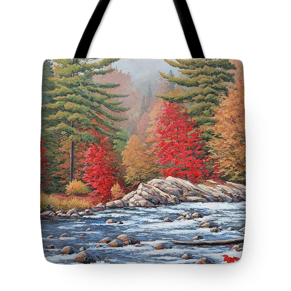Jake Vandenbrink Tote Bag featuring the painting Red Maples, White Water by Jake Vandenbrink