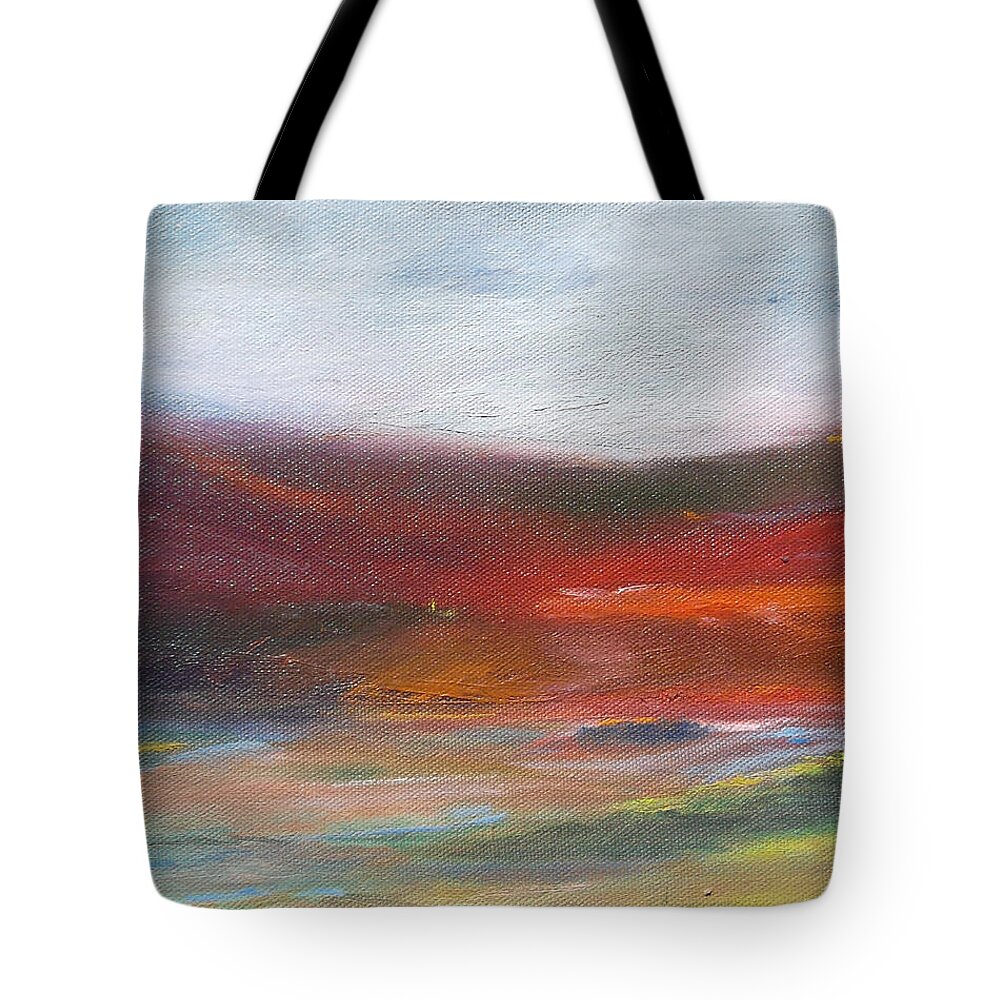 Mountain Tote Bag featuring the painting Red Mountain by Susan Esbensen