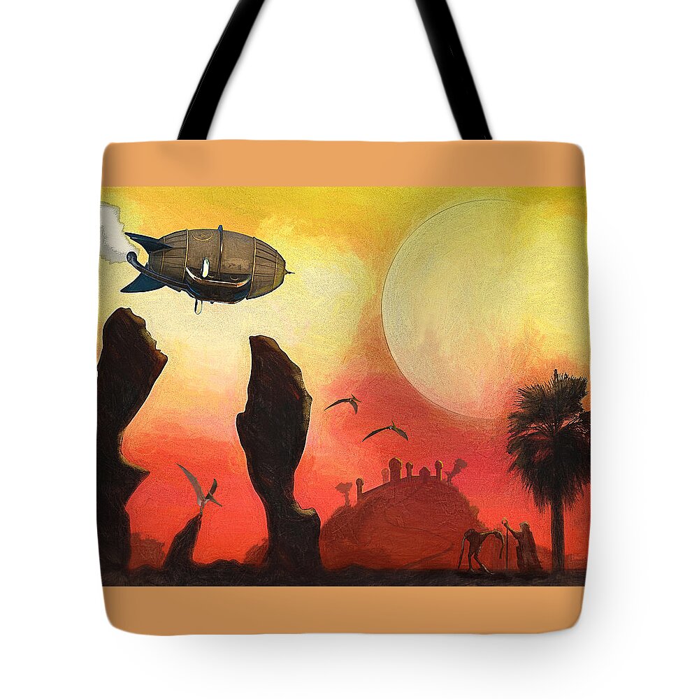 Airship Tote Bag featuring the digital art Red Planet by Ken Morris