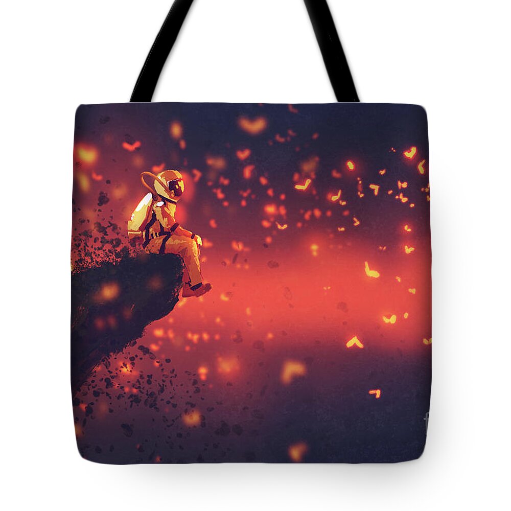 Acrylic Tote Bag featuring the painting Red planet by Tithi Luadthong