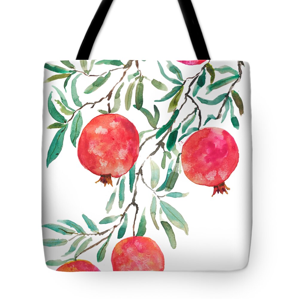 Red Pomegranate Tote Bag featuring the painting Red Pomegranate by Color Color
