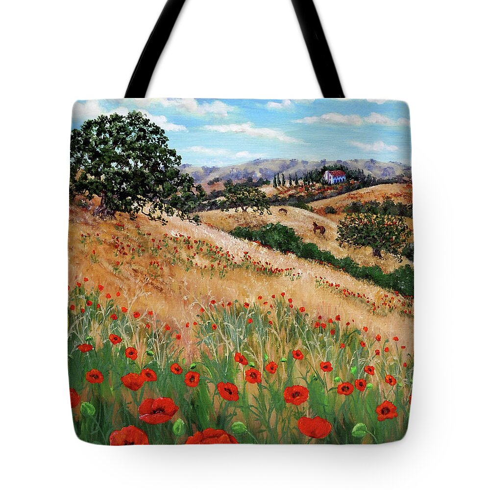 Landscape Tote Bag featuring the painting Red Poppies and Wild Rye by Laura Iverson