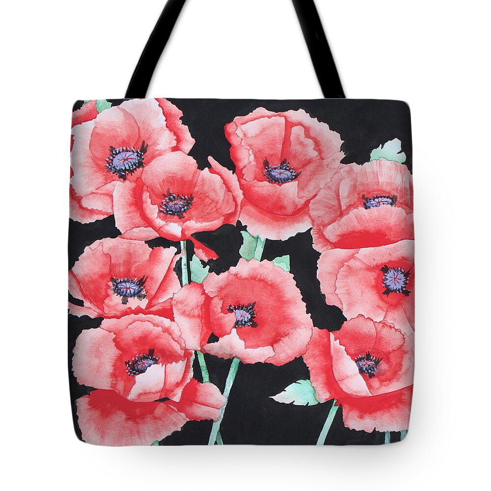 Flowers Tote Bag featuring the painting Red Poppy Drama Watercolor by Kimberly Walker