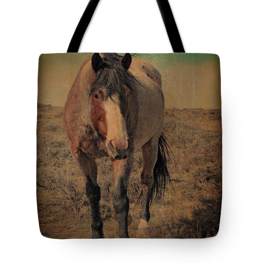 Red Tote Bag featuring the photograph Red Roan and Sage Brush by Amanda Smith