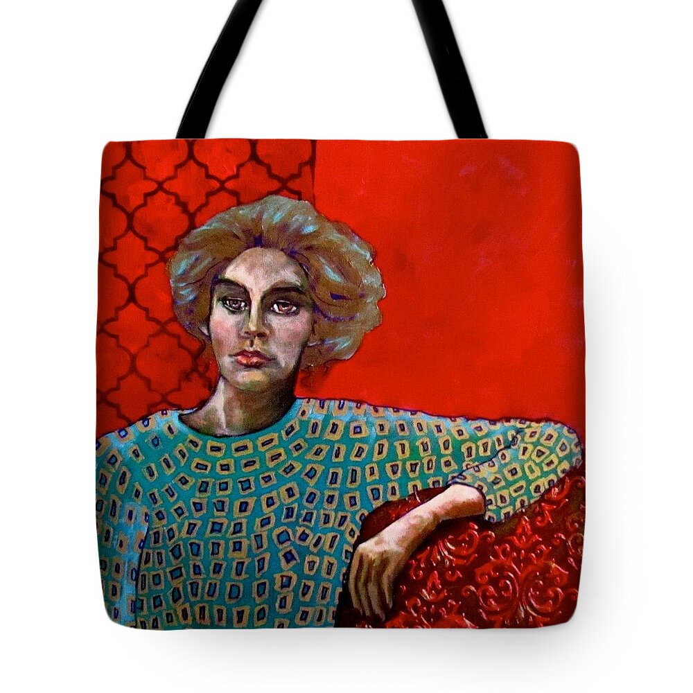 Woman Tote Bag featuring the painting Red Room by Barbara O'Toole