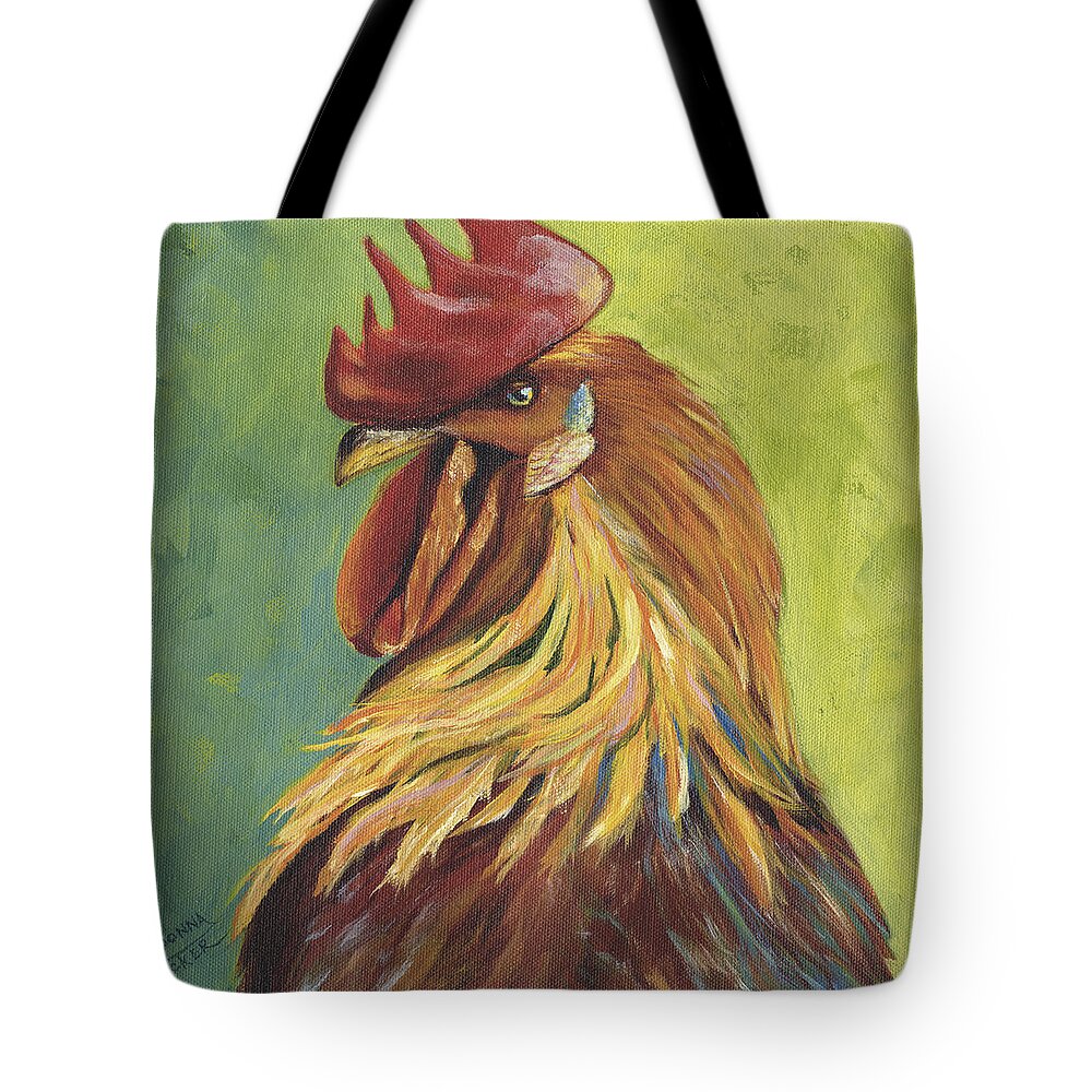 Rooster Tote Bag featuring the painting Red Rooster Portrait by Donna Tucker